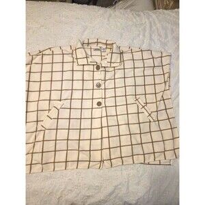 Le Mode Women’s Ivory Brown Check Button Collared Pocket Poncho Fall Autumn OS